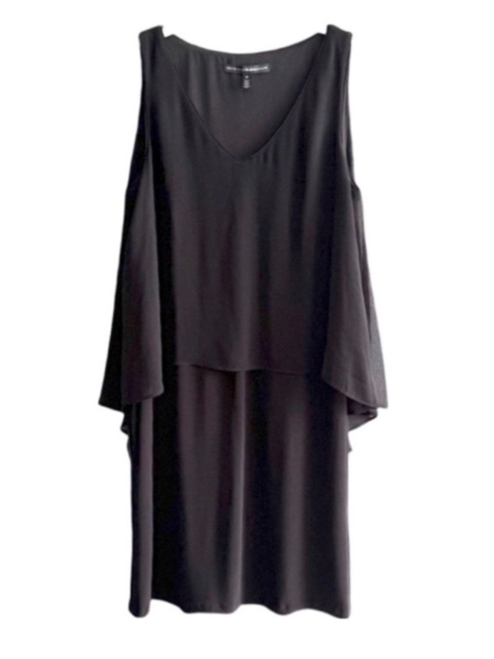 WHBM Sleeveless Dress Chiffon Asymmetrical Overlay Flyaway Back Black Size M